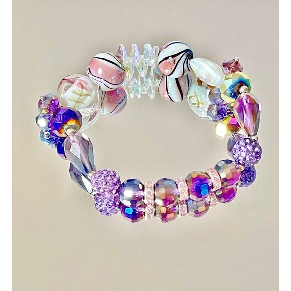 Purple Crystal Beaded Bracelet Set - Picture 9 of 16